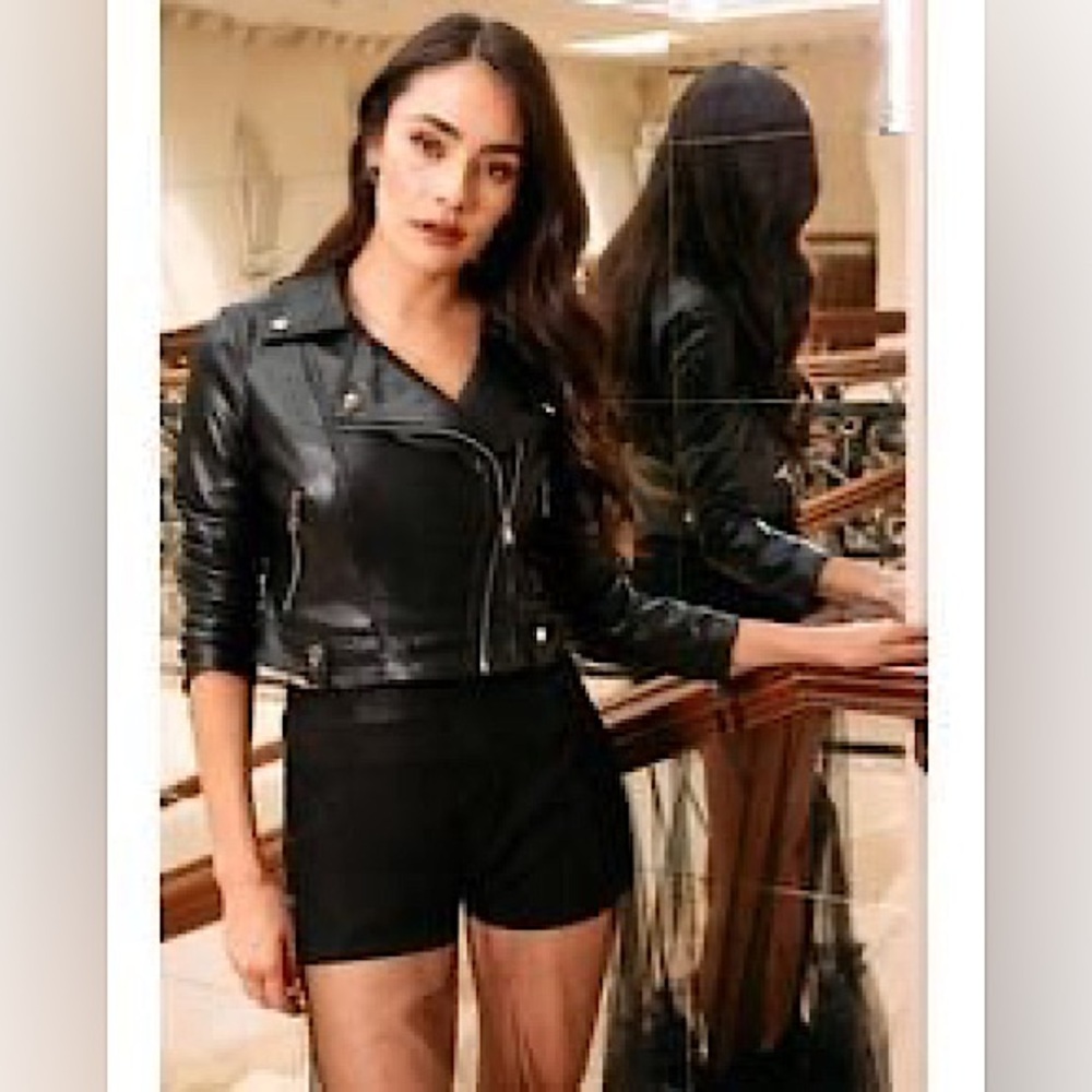 BEBE Vegan Black Motorcycle Jacket-Size L/ SEE ACTUAL PHOTO!!!